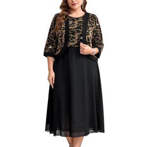 CYCLAMEN Mother of The Bride Dress 2 Piece Set Jacket Chiffon A-Line Sparkly 1X